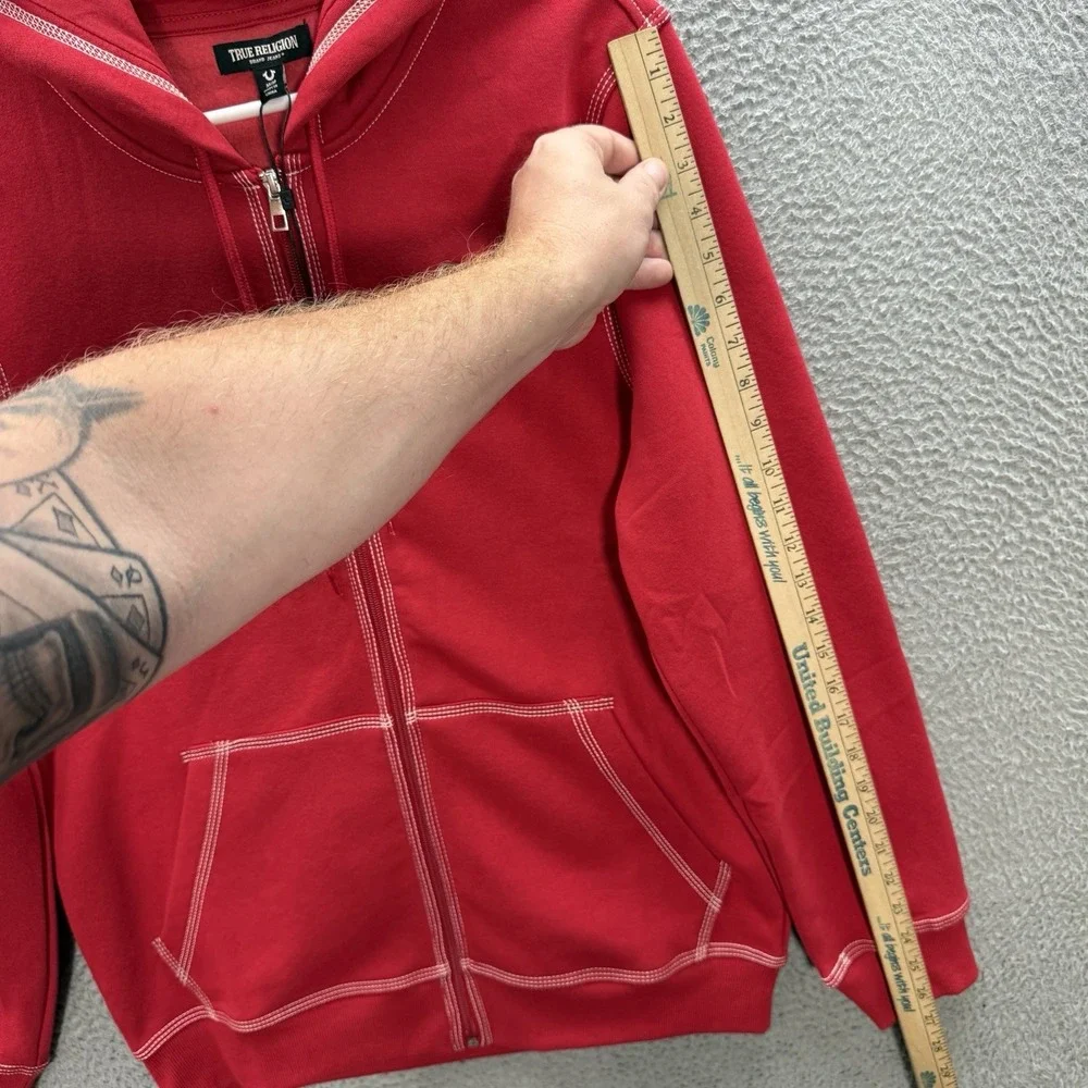 True Religion Sweatshirt Adult Medium Red Full Zip Hoodie Buddha MSRP $124 NEW